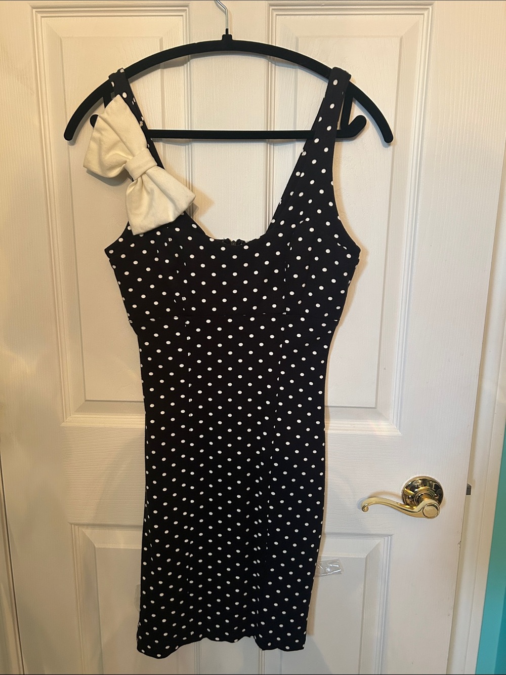 Rinascimento Black Polka Dot Mini Dress with White Bow